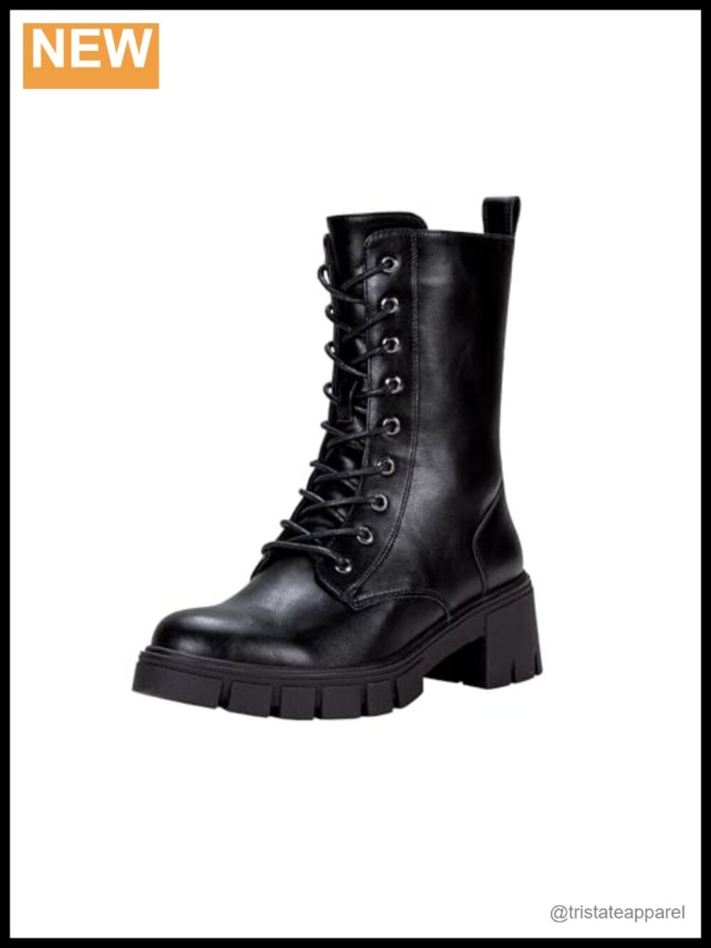 Women's Mid Calf Combat Lace Up Chunky Platform Boots Faux Leather Side Zipper